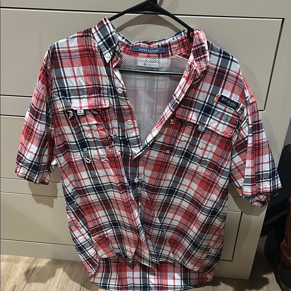 Columbia Red and Black Casual Button Down Shirt
